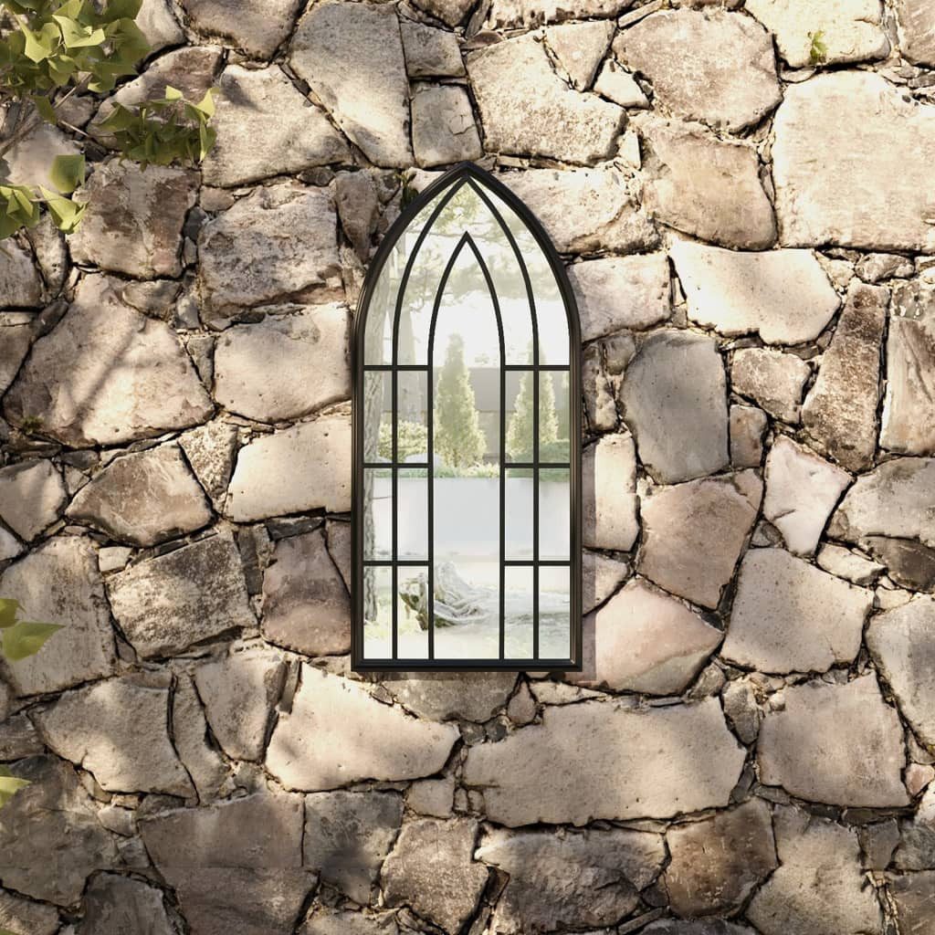 furnicato Wandspiegel Gartenspiegel aus Eisen mit Rosteffekt 70 x 30 cm Schwarz (1-St), Antike Wanddekoration mit vorgebohrtem Loch für die einfache Montage