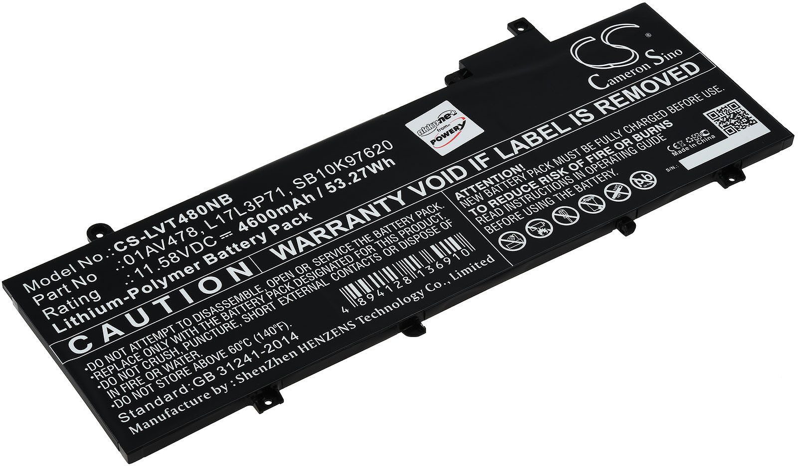 Powery Akku für Laptop Lenovo ThinkPad T480s 20L7A006CD, T480s 20L7A00TCD Laptop-Akku 4600 mAh (11.58 V)