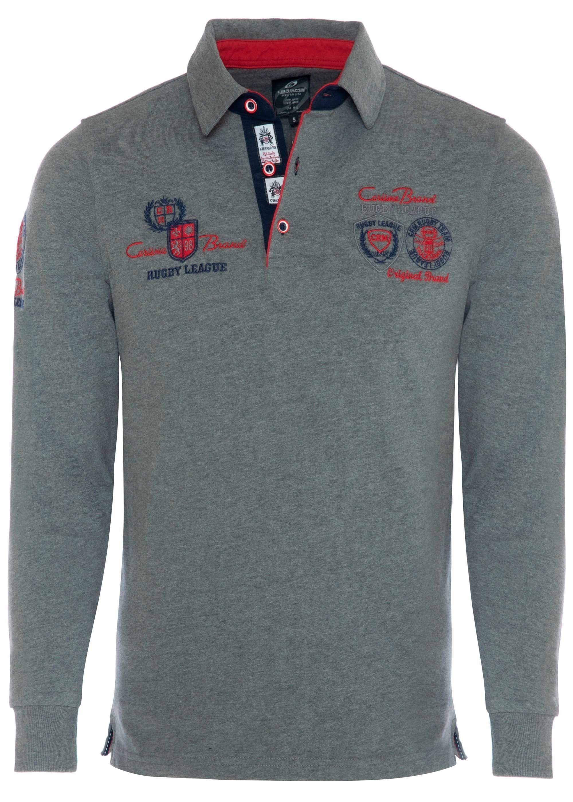 CARISMA Poloshirt mit Stickerei Rugby Team Grey