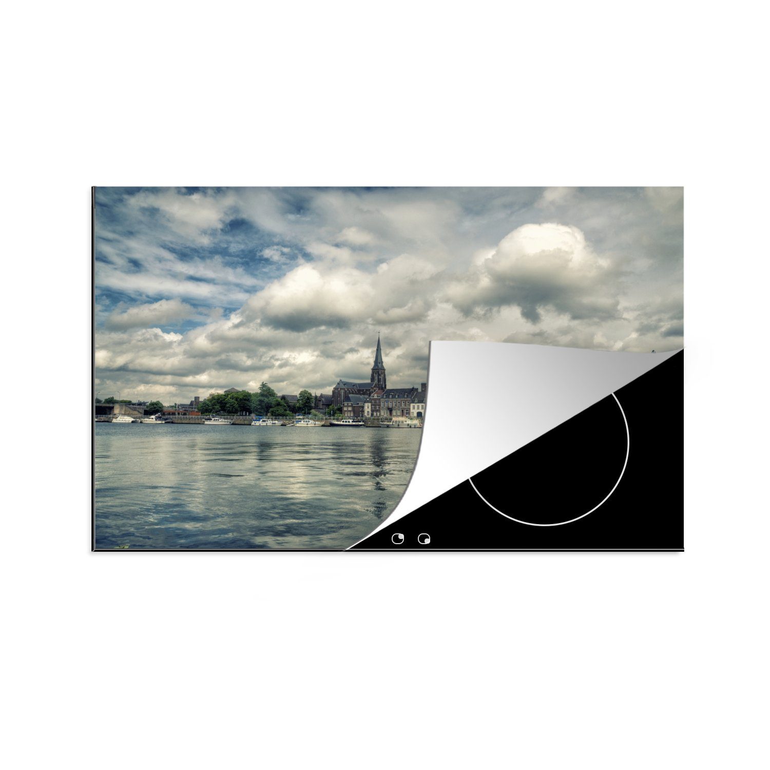 MuchoWow Herdblende-/Abdeckplatte Wasser - Maastricht - Wolken, Vinyl, (1 tlg), 81x52 cm, Induktionskochfeld Schutz für die küche, Ceranfeldabdeckung