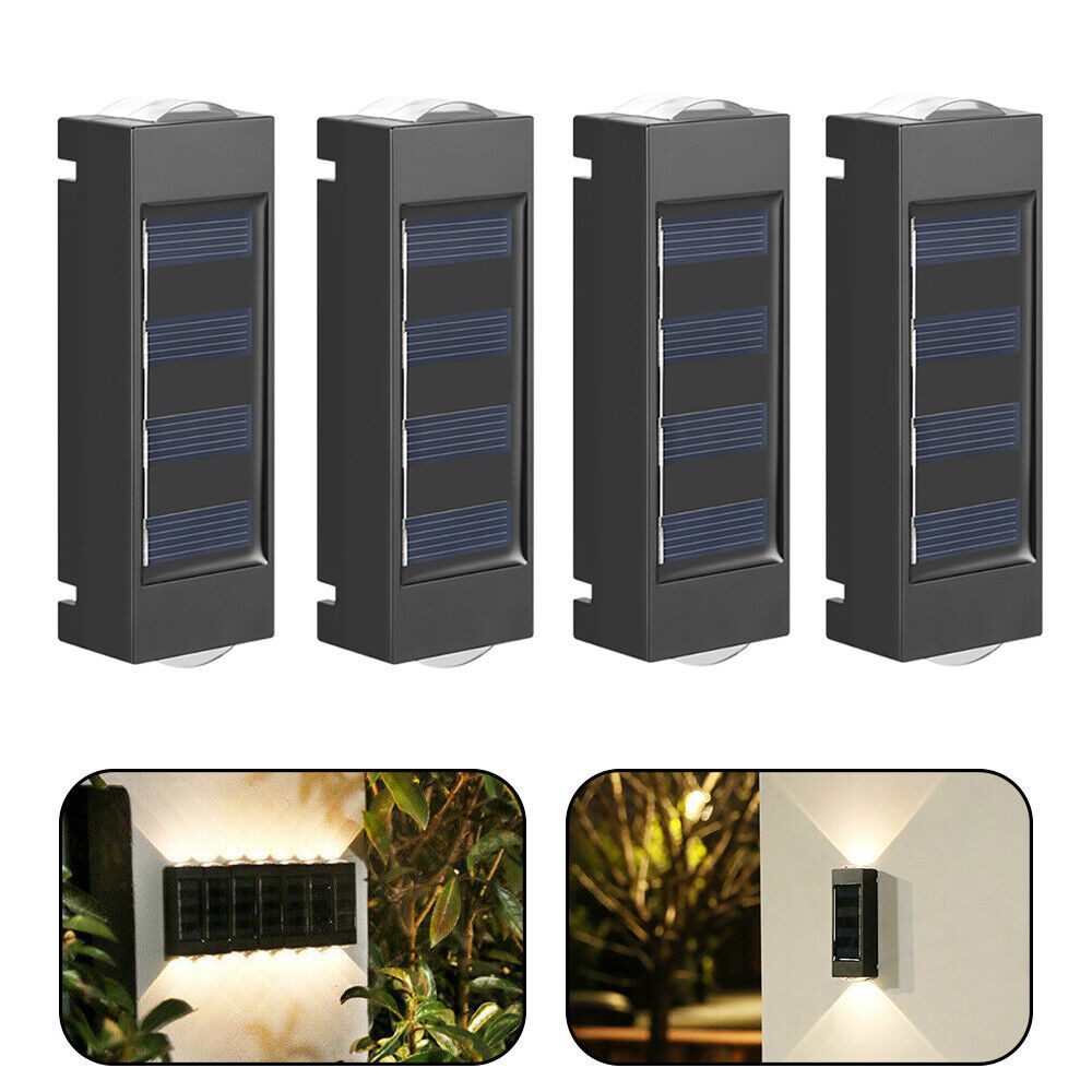 BlingBin LED Solarleuchte 4pcs Wandleuchte Zaunleuchte Garten Up & Down Lampe Außenlampe, Außenlampe, LED fest integriert, warmes Licht, IP65 Wasserdicht Solar Wandleuchten Dekorative für Hauswand Flur