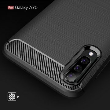 König Design Handyhülle Samsung Galaxy A70, Samsung Galaxy A70 Handyhülle Carbon Optik Backcover Grau