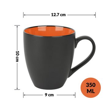 MiaMio Tasse MIAMIO - 6 x 350 ml Kaffeetassen Set Außen Schwarz Innen Farbig (Bunt)