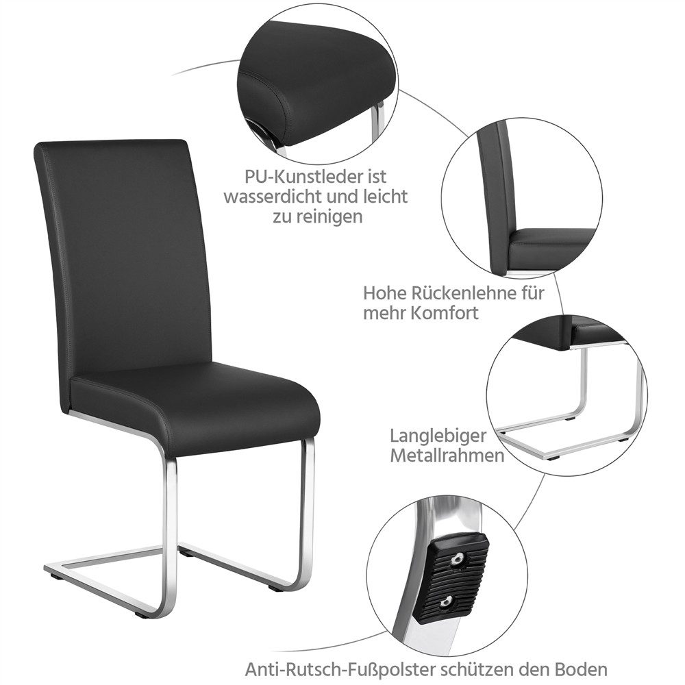 Yaheetech Esszimmerstuhl 2/4/6-er Küchenstuhl (2 St), Schwinger Polsterstuhl mit Ergonomischer Rückenlehne & Metallbeine – Bild 5 von 5