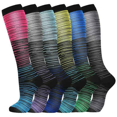 Alster Herz Stützkniestrümpfe 3 oder 6 Bunte Kompressionsstrümpfe Damen und Herren, Gr. 36-45, A0523 (3-Paar) bunt, ergonomisches Design