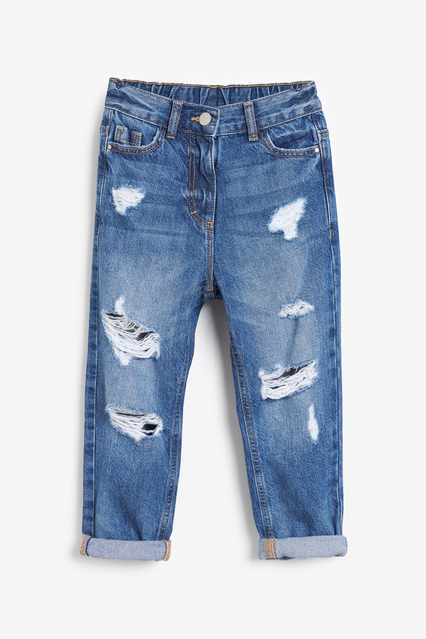 Next Mom-Jeans Mom-Jeans Blue Denim Mid (1-tlg) Distressed