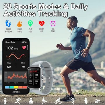 Zero-G Roadster Smartwatch (1,7 Zoll, Android, iOS), Herren Damen Fitness Tracker mit Nachricht Erinnerung/Sprachassistent