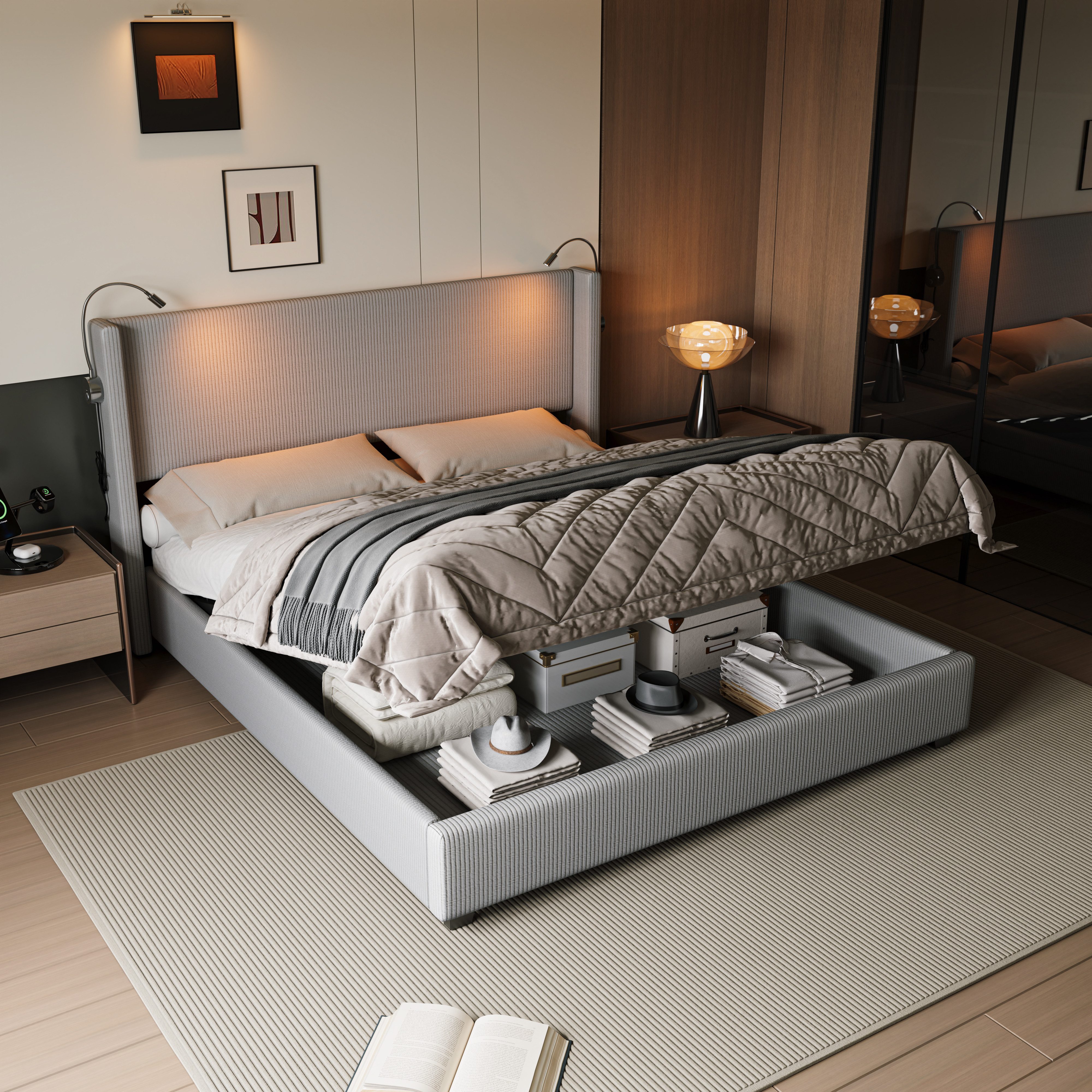 Furnishings Home Polsterbett Stauraumbett Doppelbett LED günstig online kaufen
