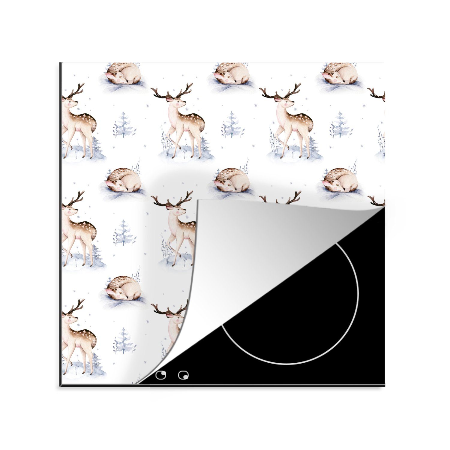 MuchoWow Herdblende-/Abdeckplatte Winter - Weiß - Tiere - Muster, Vinyl, (1 tlg), 78x78 cm, Ceranfeldabdeckung, Arbeitsplatte für küche
