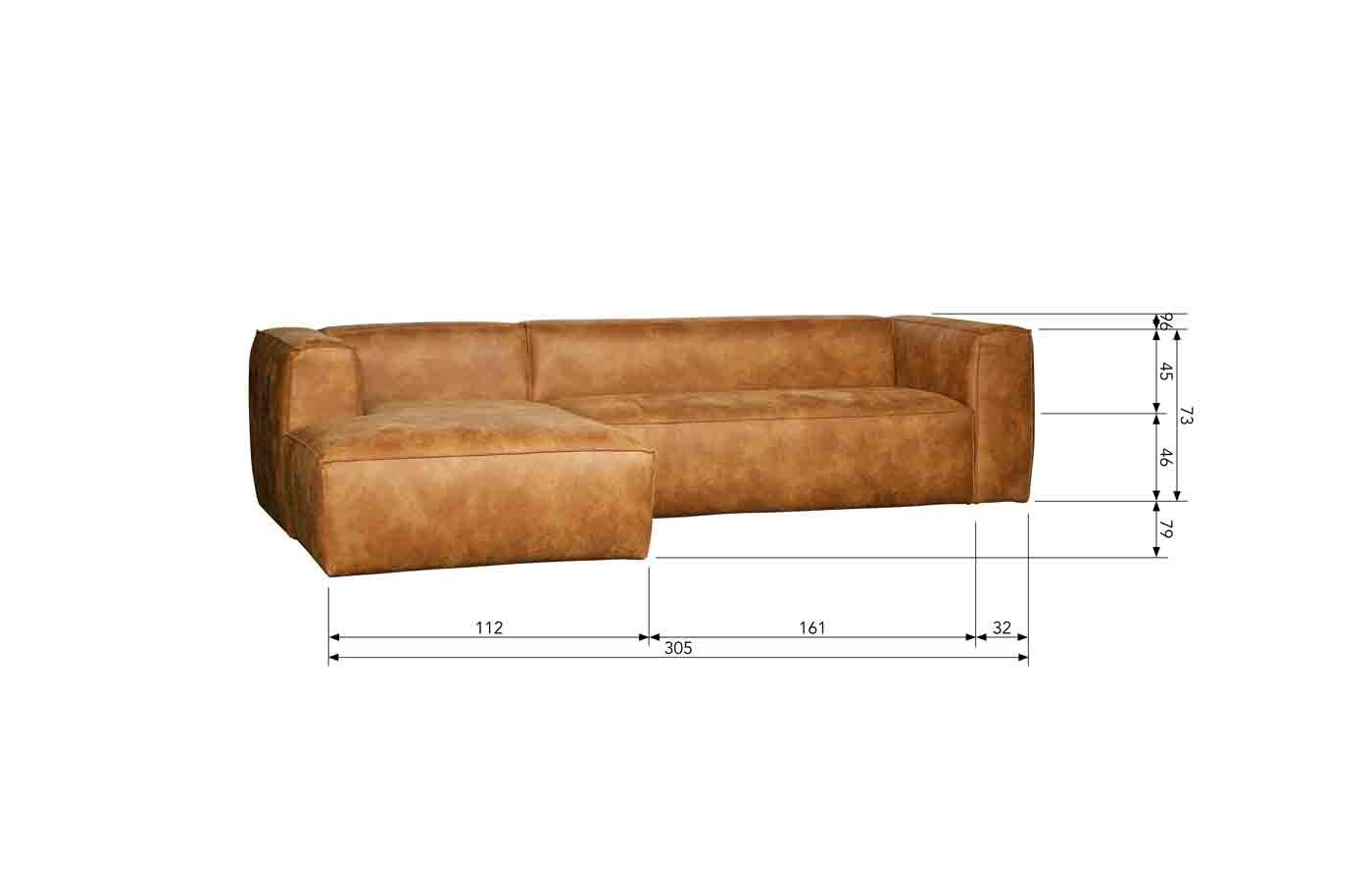WOOOD Ecksofa Bean Lederoptik, links Cognac