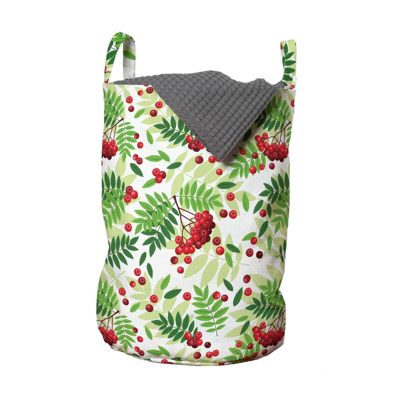 Abakuhaus Wäschesäckchen Wäschekorb mit Griffen Kordelzugverschluss für Waschsalons, Eberesche Grüne Blätter Wilde Früchte