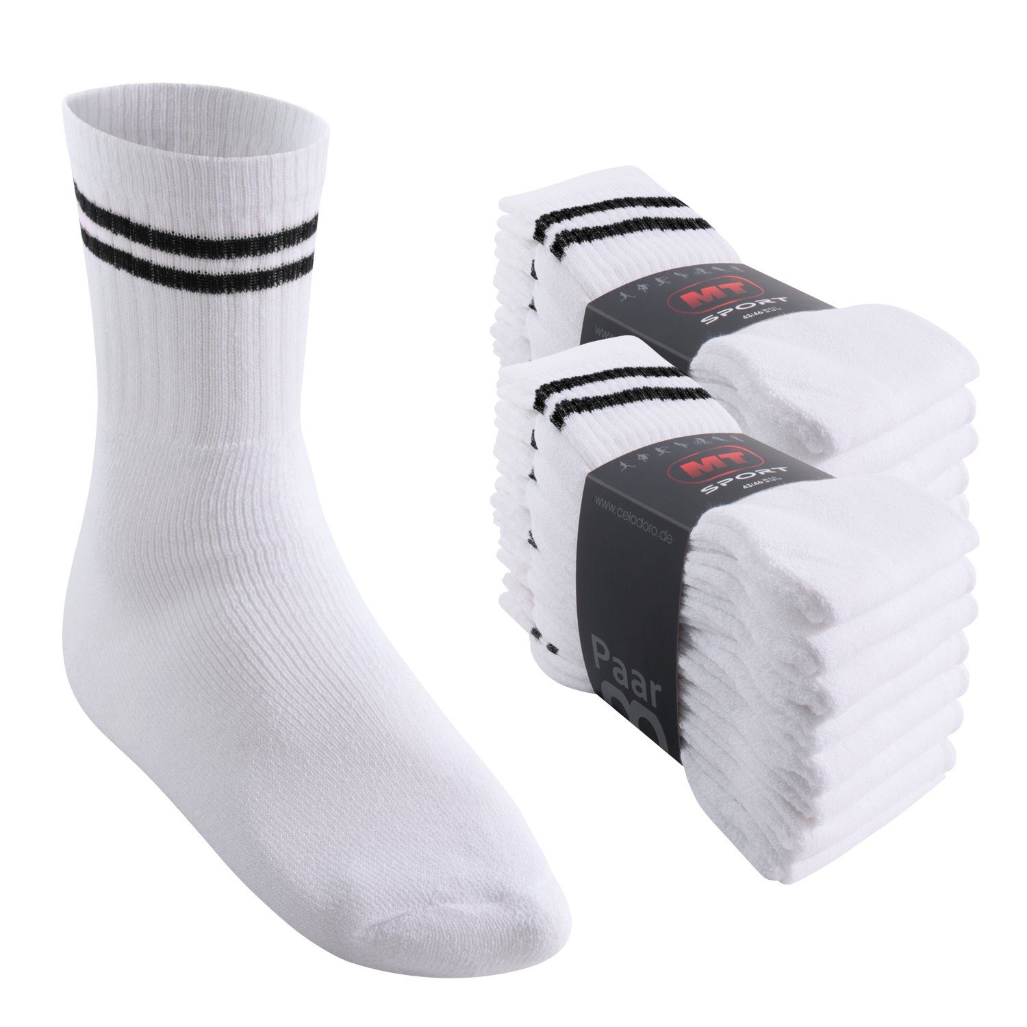 MT Tennissocken Sport- & Freizeitsocken Damen/Herren (8-32 Paar) Tennissocken (16-Paar) Weiss-Schwarz / 16 Paar