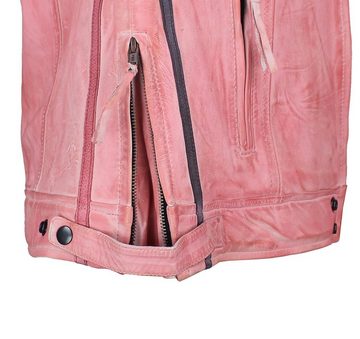 Alpha Speeds Lederjacke Damen Motorrad Leder Jacke Biker, Freizeit Highway Jacke Rosa aus weichem Lammleder, mit Protektoren & Kapuze