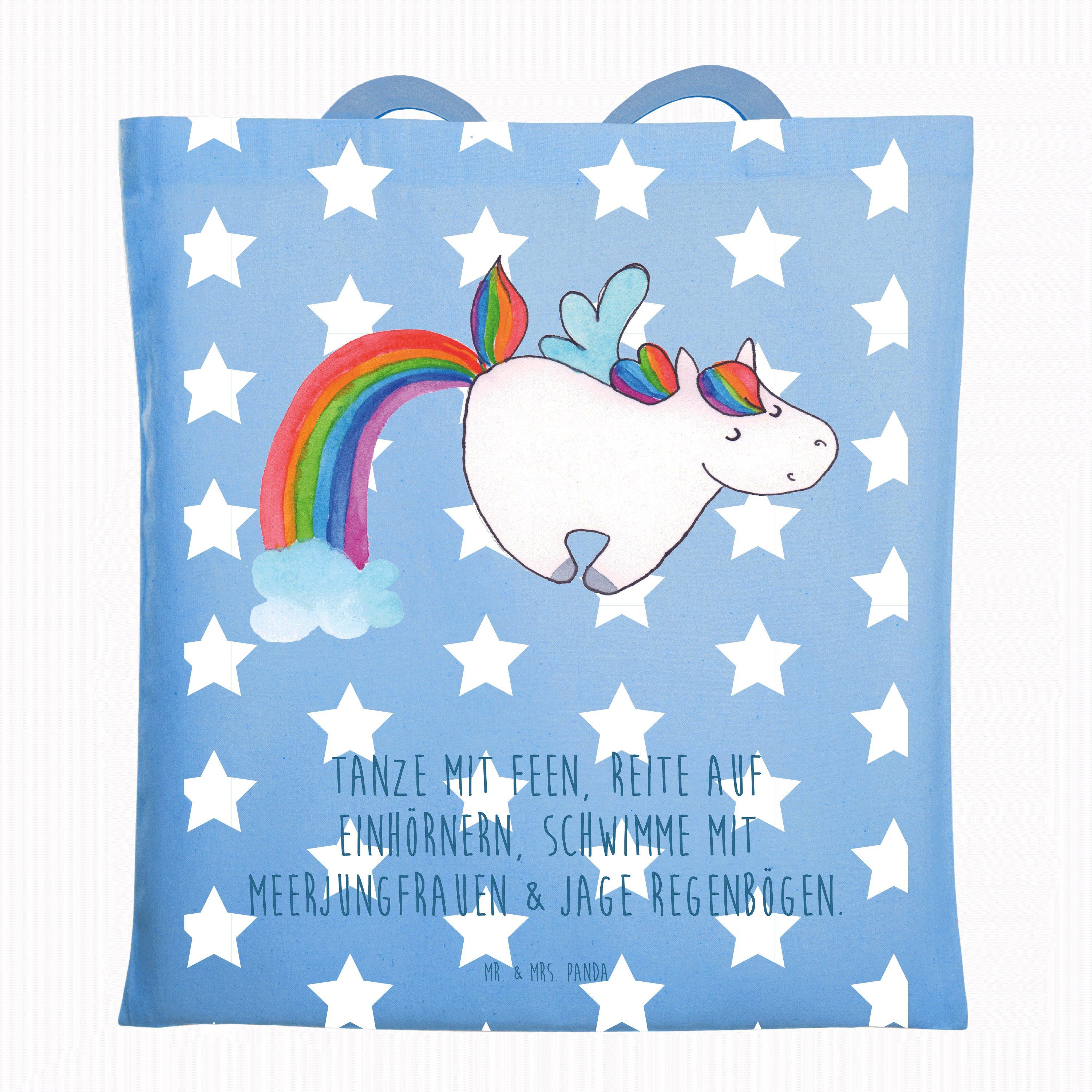 Mr. & Mrs. Panda Tragetasche Einhorn Pegasus - Sky Blue - Geschenk, Unicorn, Jutebeutel, Glitzer, (1-tlg), Lange Tragegriffe