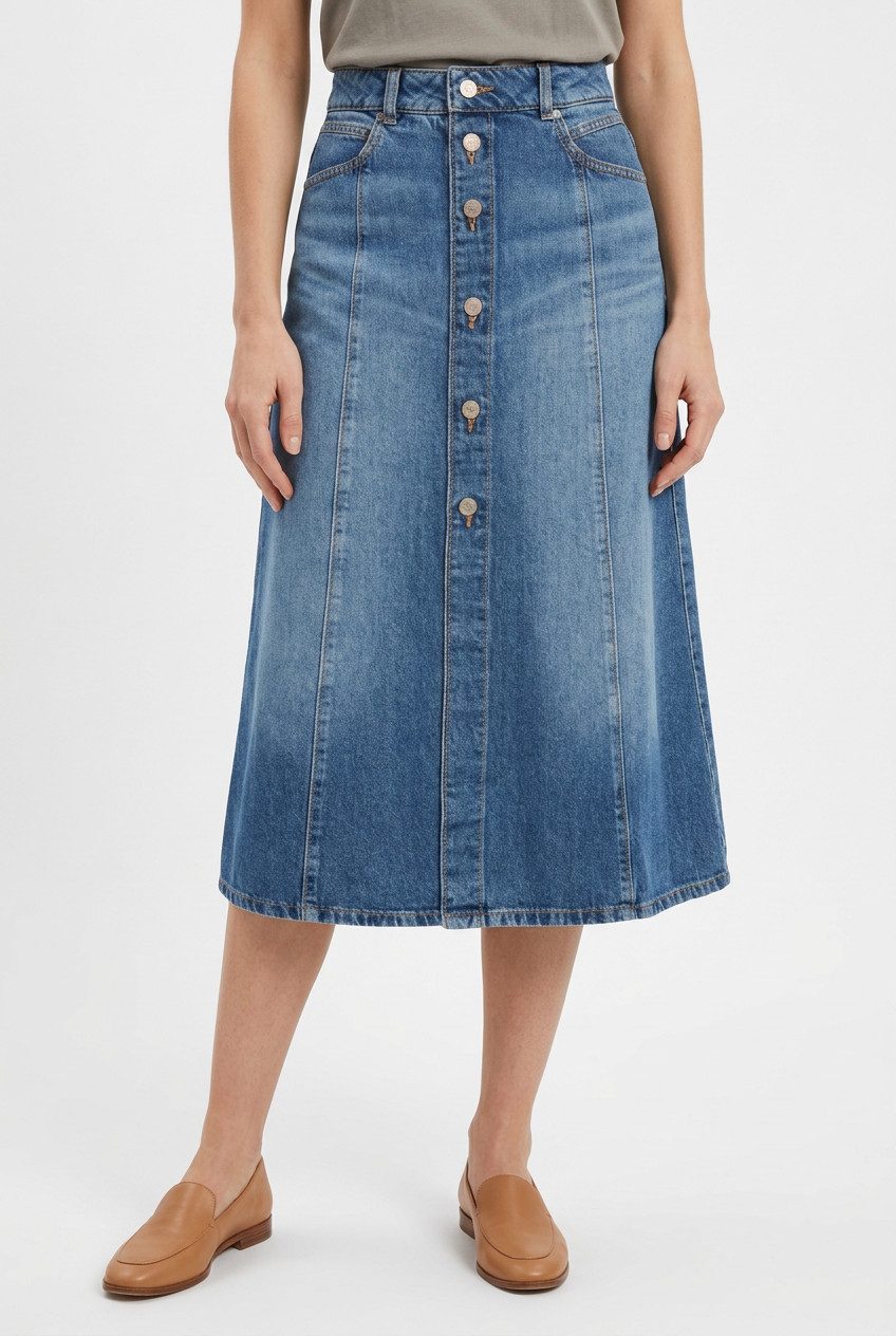 BOSS ORANGE Jeansrock DNM MIDI SKIRT Premium Damenmode in Midi-Länge, Knopfverschluss