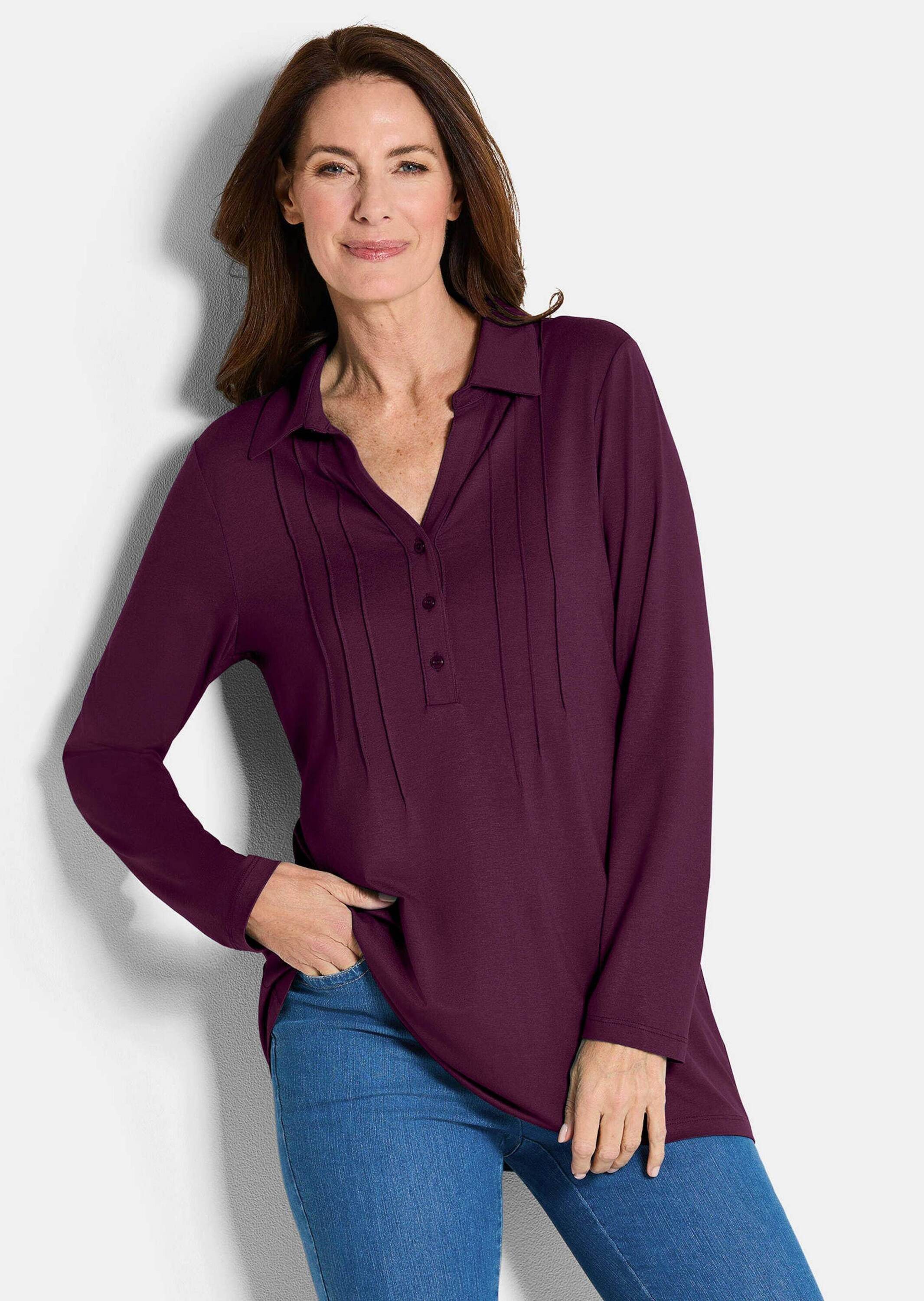 GOLDNER Longshirt Halbarm Blusenshirt mit Hemdkragen Feminine Bluse mit V-A günstig online kaufen
