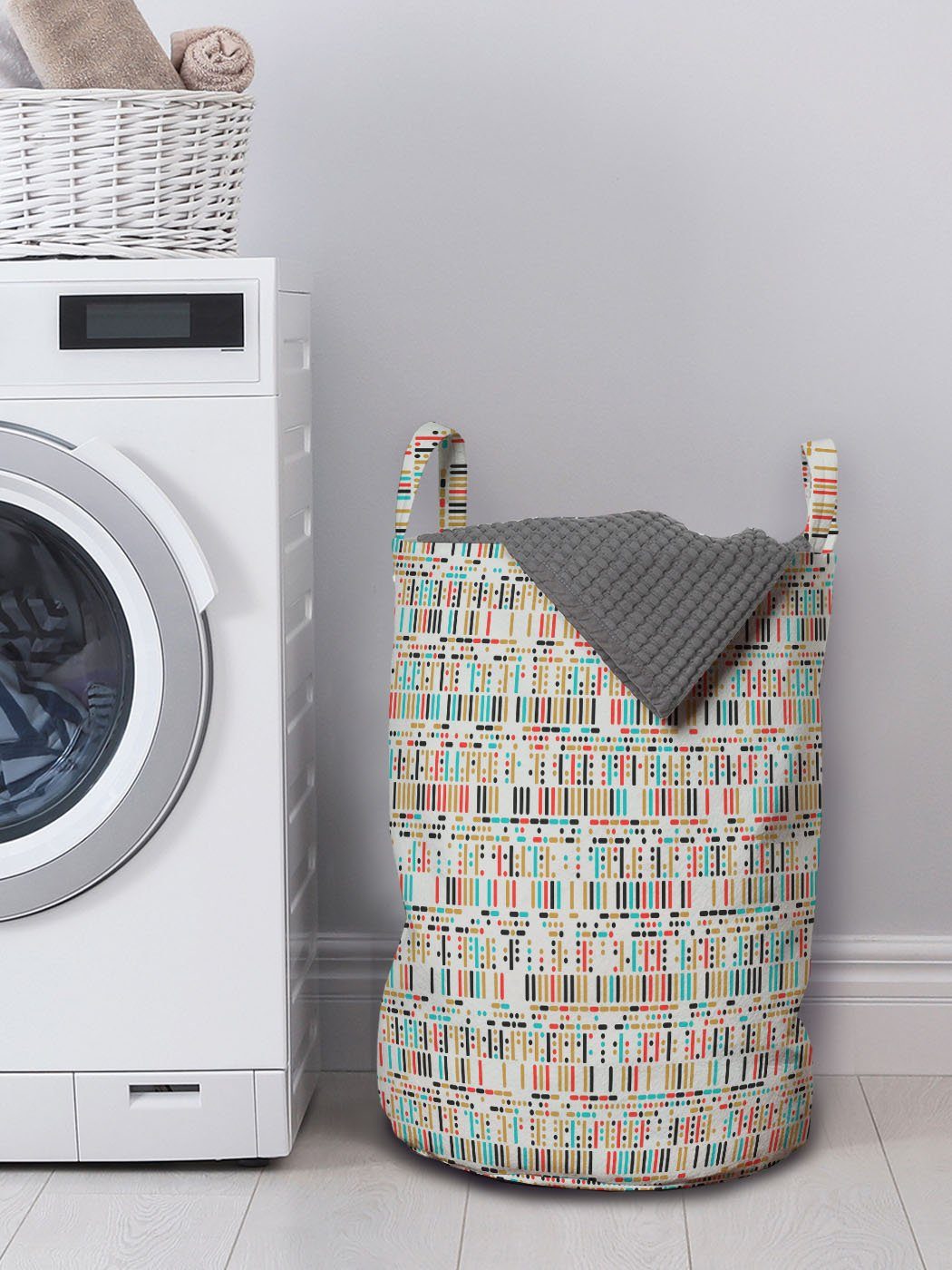 Punkt Griffen für Waschsalons, abstrakte Bunte Abakuhaus mit Wäschekorb Modern Wäschesäckchen Kordelzugverschluss Bars