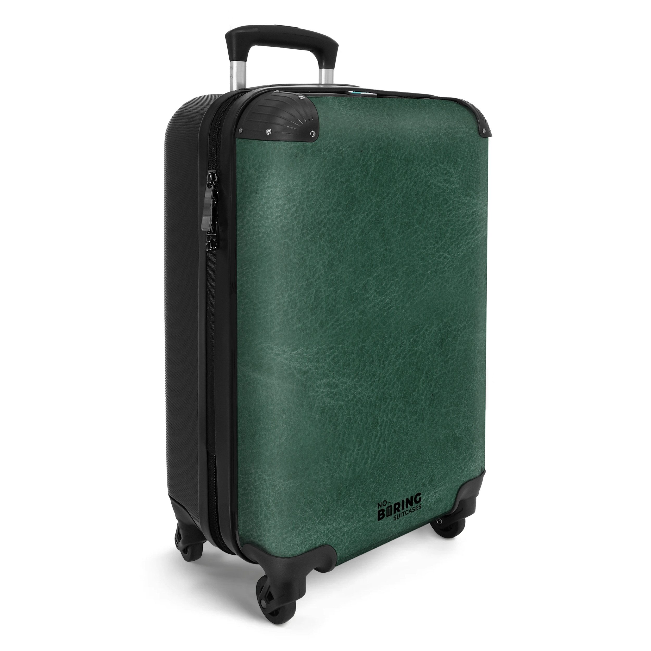 NoBoringSuitcases.com© Hartschalen-Trolley Lederoptik mittelgrün 55x35x20cm, 4 Rollen, Reisetasche mit Rollen, Koffer Handgepäck Flugzeug