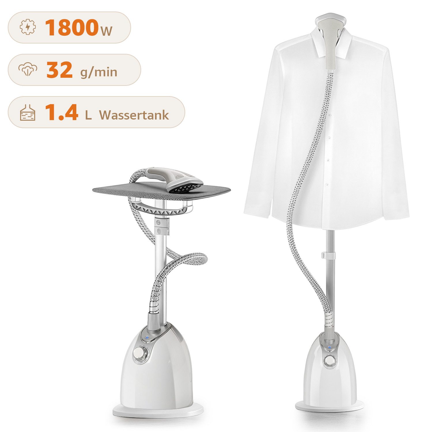 7MAGIC Dampfbügeleisen All-In-One Пар, 1800,00 W, Vertikale Dampfbügelstation 1,4L Tank, 32 g/Min.extra Dampfstoß