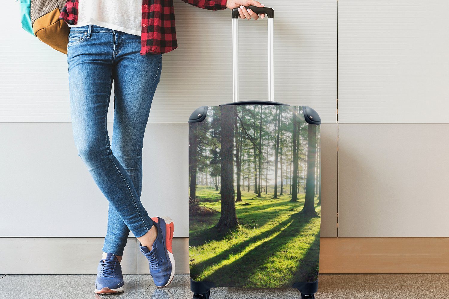 Reisekoffer Handgepäckkoffer rollen, MuchoWow Wald, Rollen, für Reisetasche Trolley, mit 4 Ferien, Natur Bäume Handgepäck - -