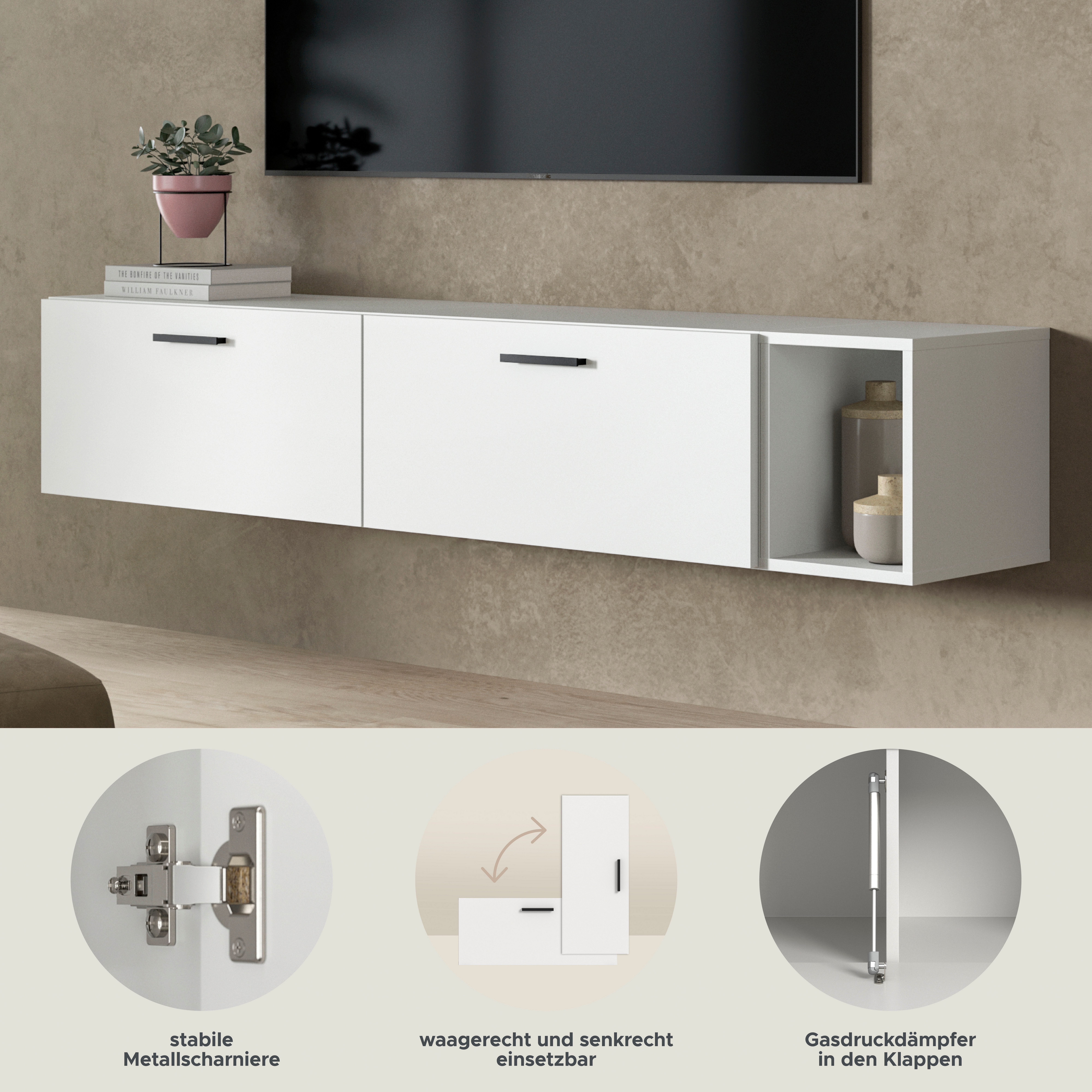 Home affaire Schrank-Set ENESTE, 3-teilig, in verschiedenen Farben, individuell kombinierbar, (verschiedenste Kombinationmöglichkeiten, stehend oder hängend), Stauraumelement, Kombination, Wohnkombination, Schrankwand, Lowboard