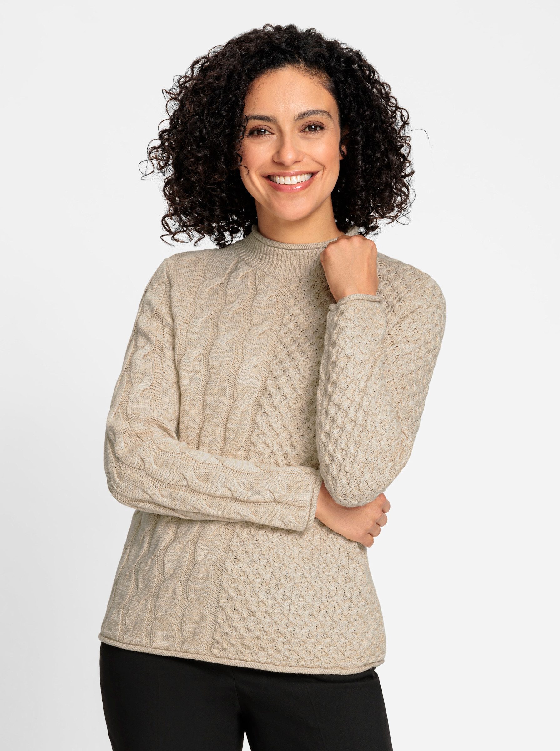 Witt Strickpullover Stehkragen-Pullover Langarm Zopfmuster, Grobstrick günstig online kaufen