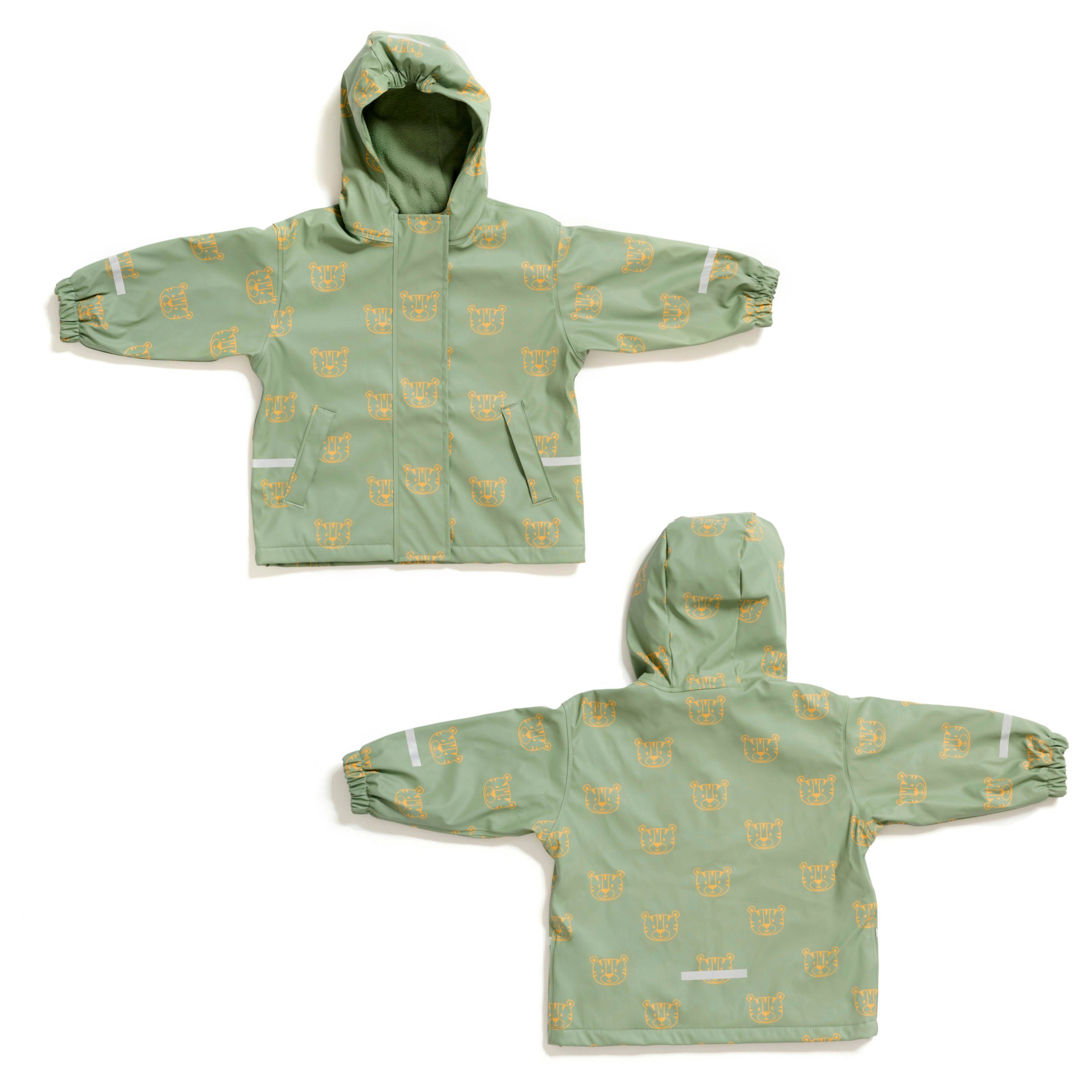 Matschjacke Regen- Tiger® mit wasserdicht für Jungen Kinder Little für Kinder, grün-gelb und Mädchen Öko-Tex, Kapuze, winddicht, gefüttert, Matschjacke und Fleece Regenjacke