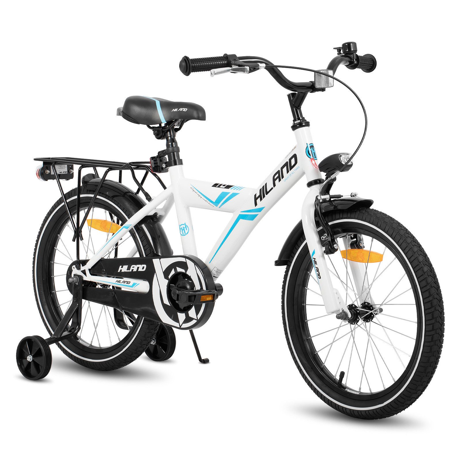 HILAND Kinderfahrrad Sentry 16/18 Zoll Jungen Kinderfahrrad für Kinder ab 4 bis 9 Jahren, 1 Gang, mit Rücksitz/Gepäckträger Stützräder Handbremse