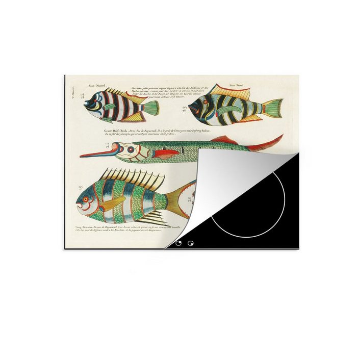MuchoWow Herdblende-/Abdeckplatte Fisch - Jahrgang - Realismus Vinyl (1 tlg) Mobile Arbeitsfläche nutzbar Ceranfeldabdeckung