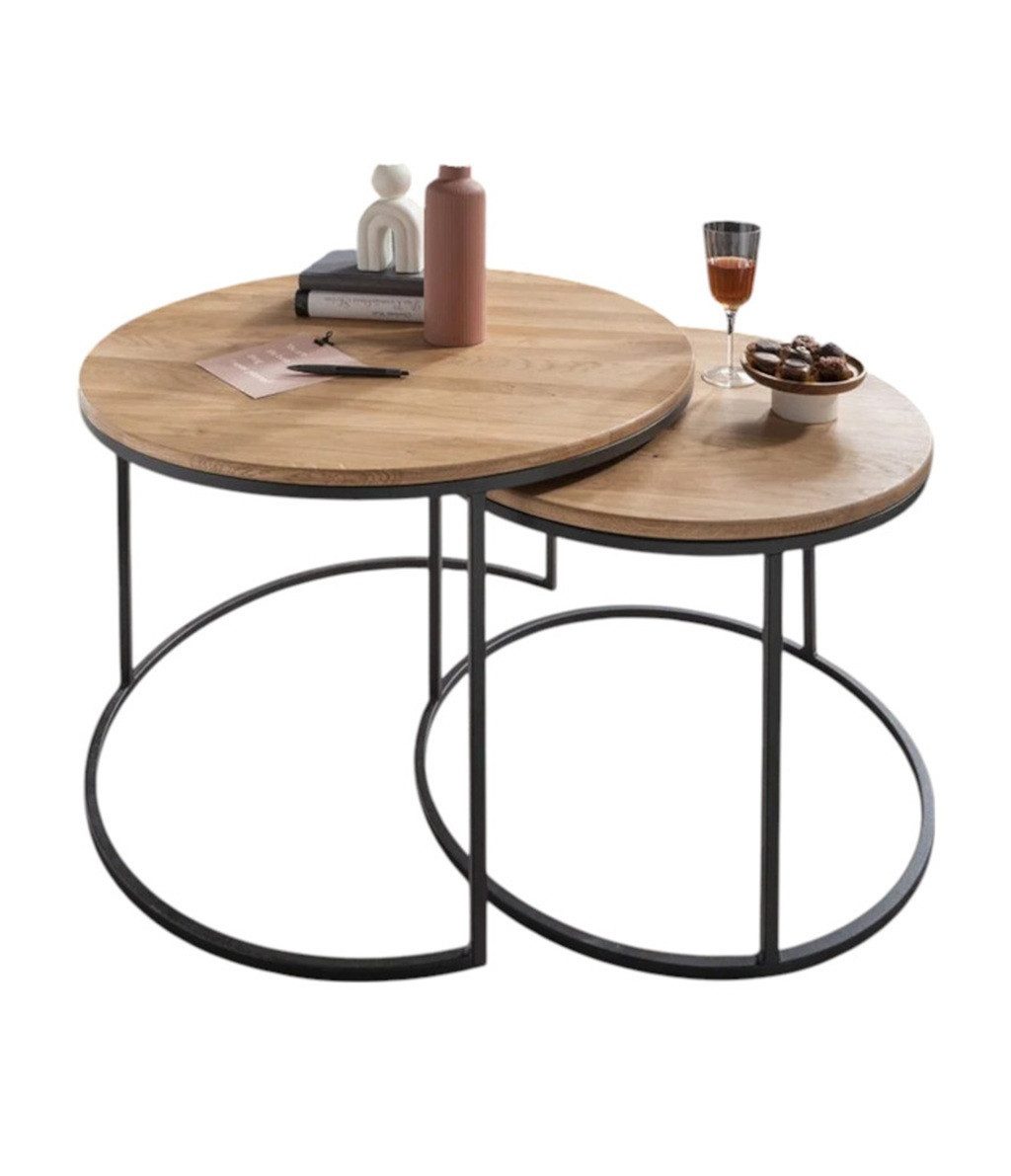 Couchtisch Couchtisch 2er-Set 'Lissabon' Wildeiche Stahl schwarz