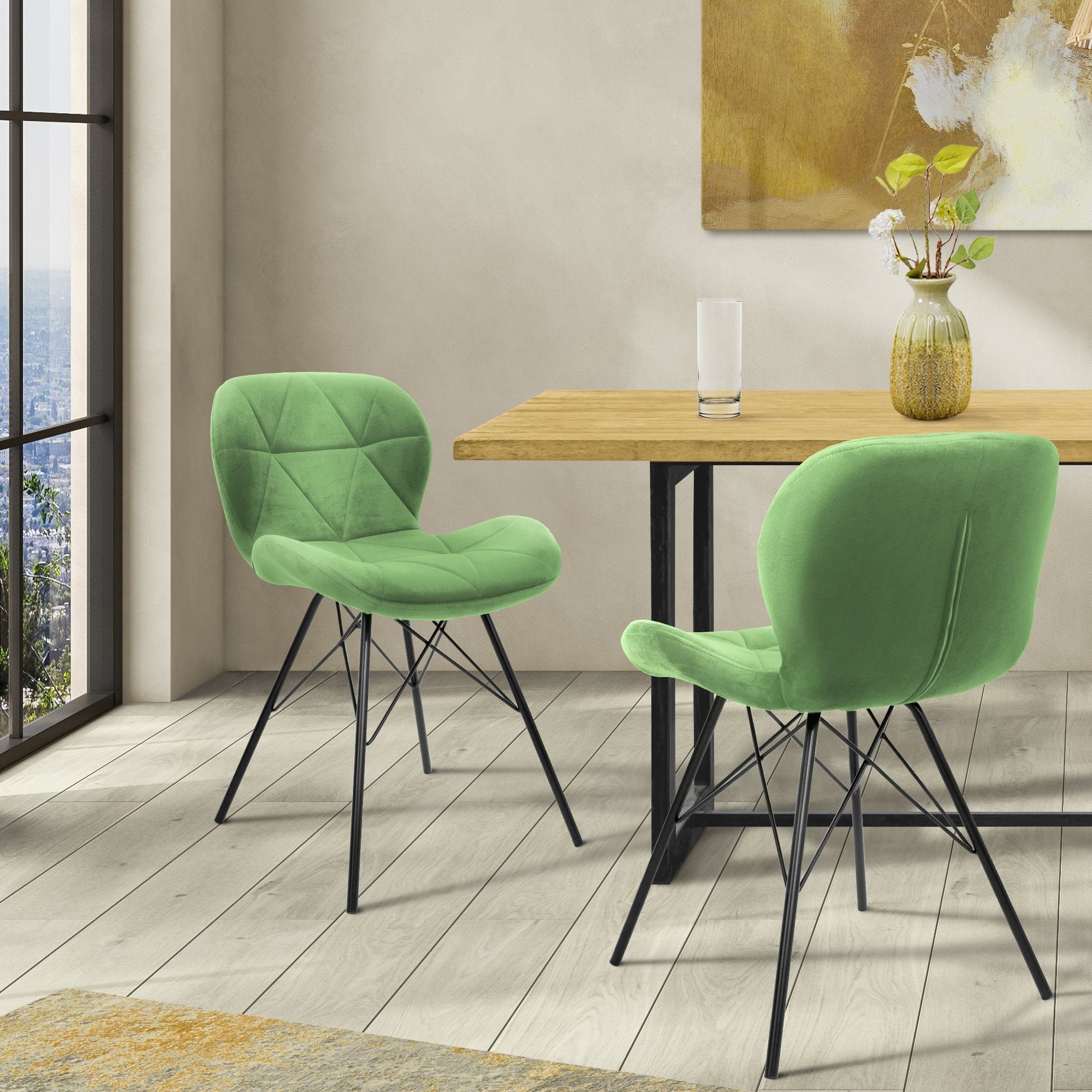 ML-DESIGN Stuhl Esszimmerstühle Küchenstuhl Polsterstuhl Wohnzimmerstuhl (2er Set), 2er Set Grün Samtbezug Metallbeine Ergonomisch