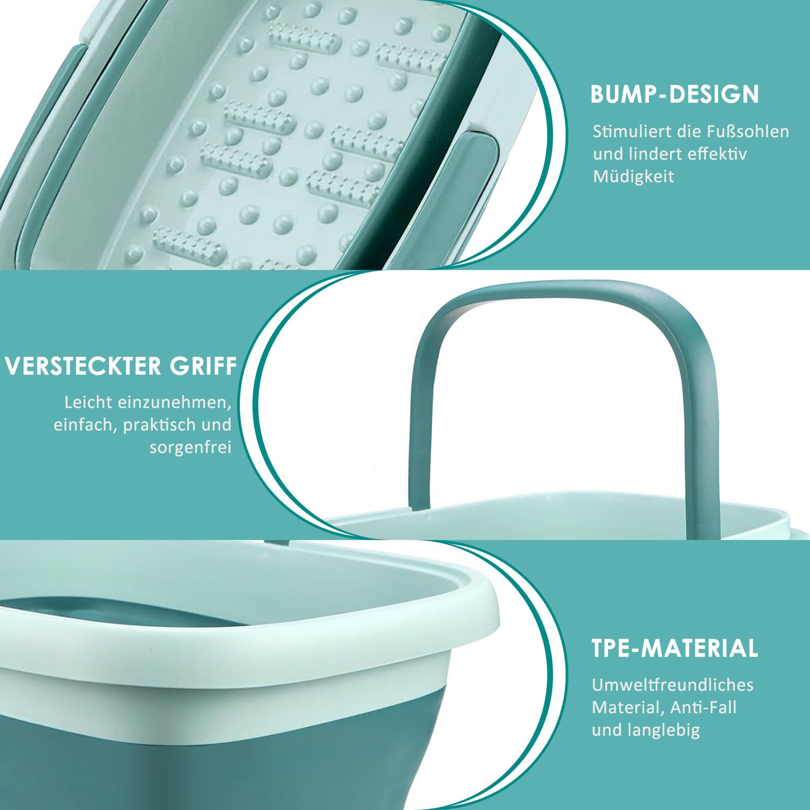 CALIYO Fußbad Klappbares Fußbadewanne mit Massage-Noppen, Hochwertiges & stabiles Fußbad, für wohltuende Entspannung der Füße