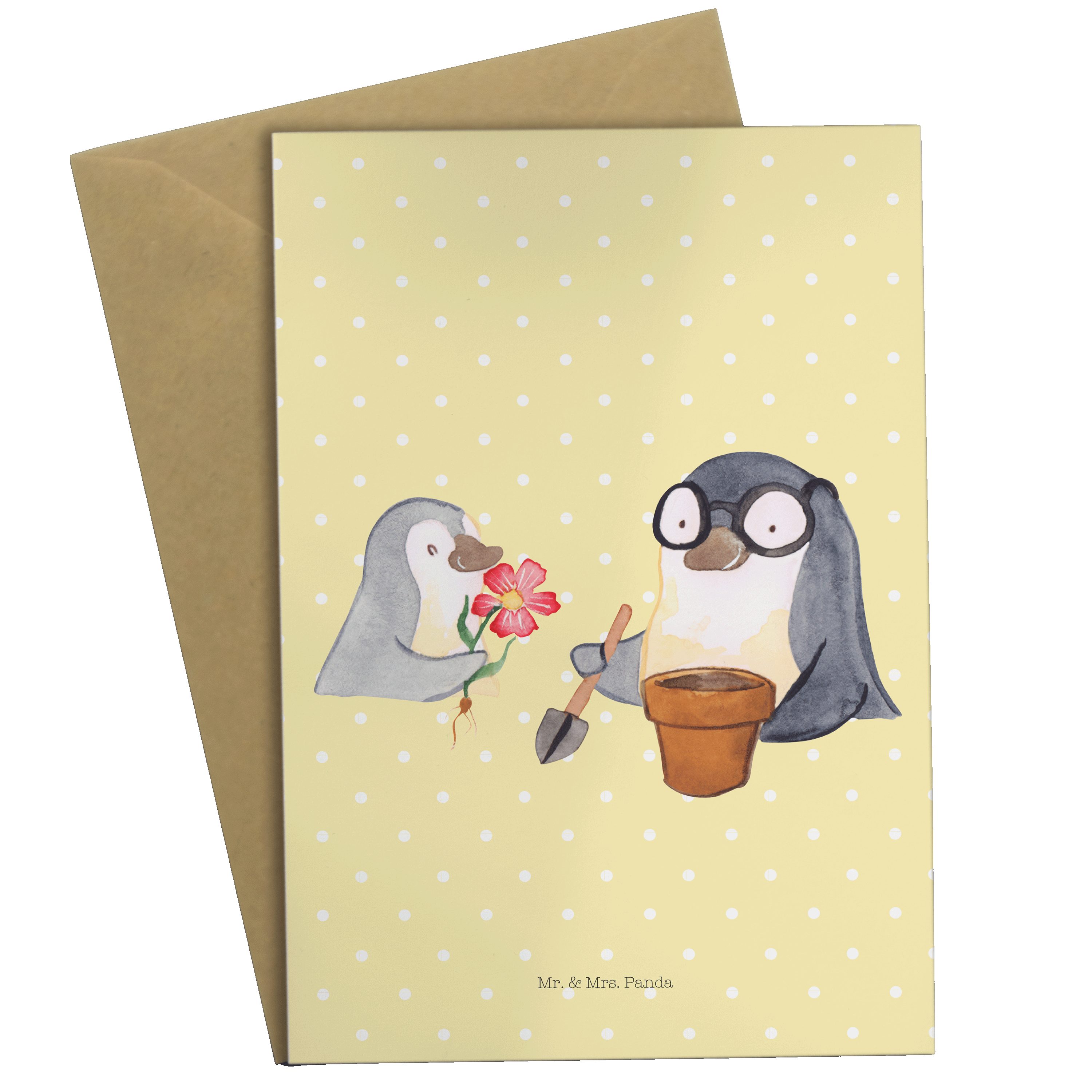 & Geschenk, - Gelb Mr. Pastell Panda Mrs. Pinguin Grußkarte Glüc pflanzen Vatertag, Opa Blumen -