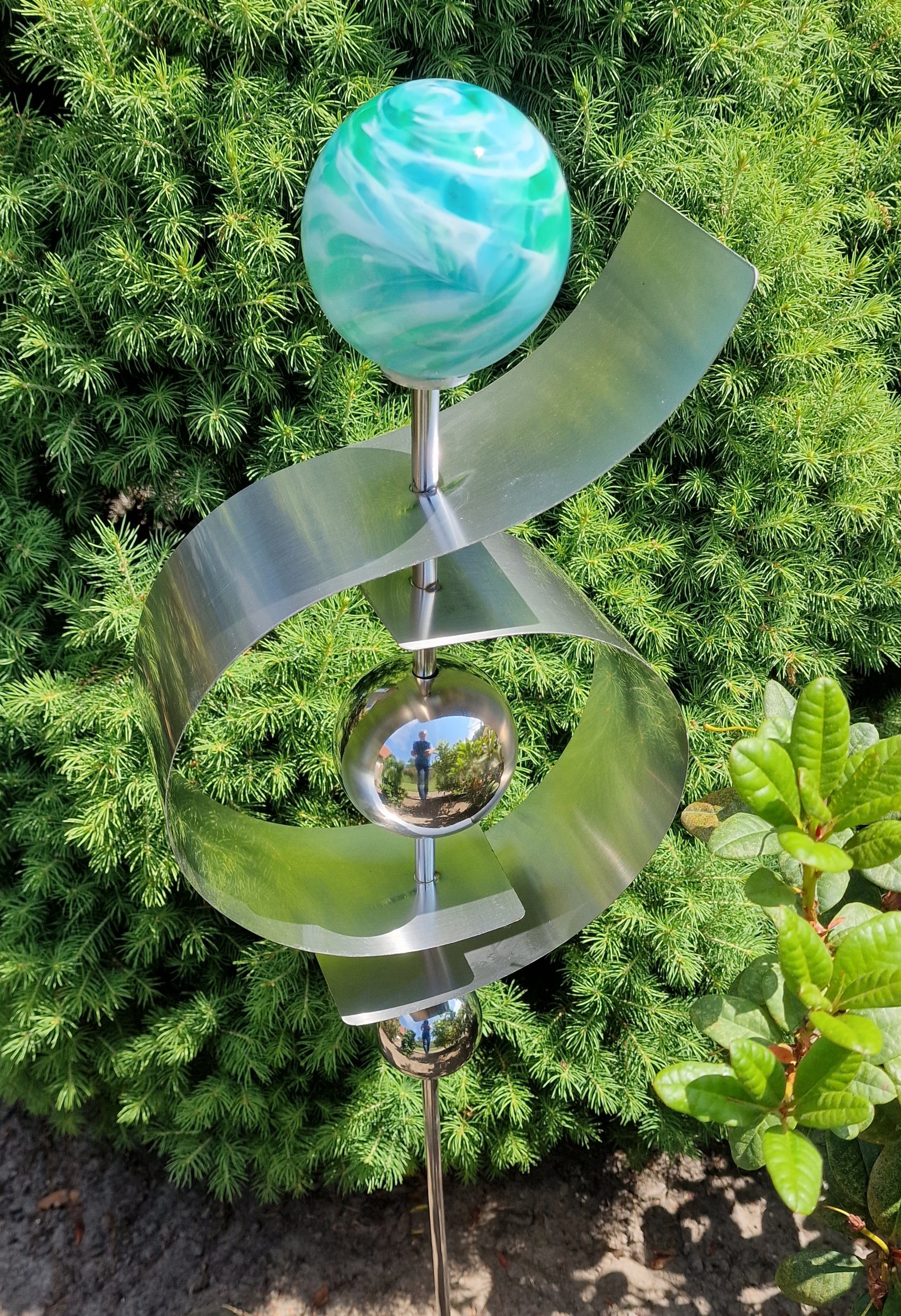 Jürgen Bocker Gartenstecker 100 Garten Glaszauber Edelstahl aus Jade cm Garten-Ambiente Jupiter Beetstecker Glaskugel