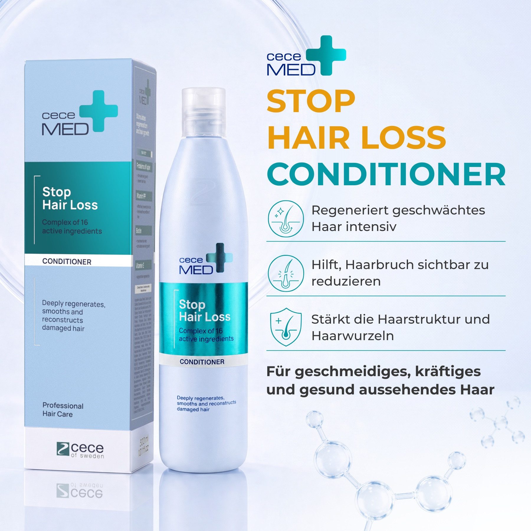 CECE MED Haarspülung Repair Haar Conditioner Stärkende Haarspülung gegen Haarausfall, 3-tlg., Anti-Frizz, Haar-Repair, Haarwuchs, Nährend, Splissiges Haar