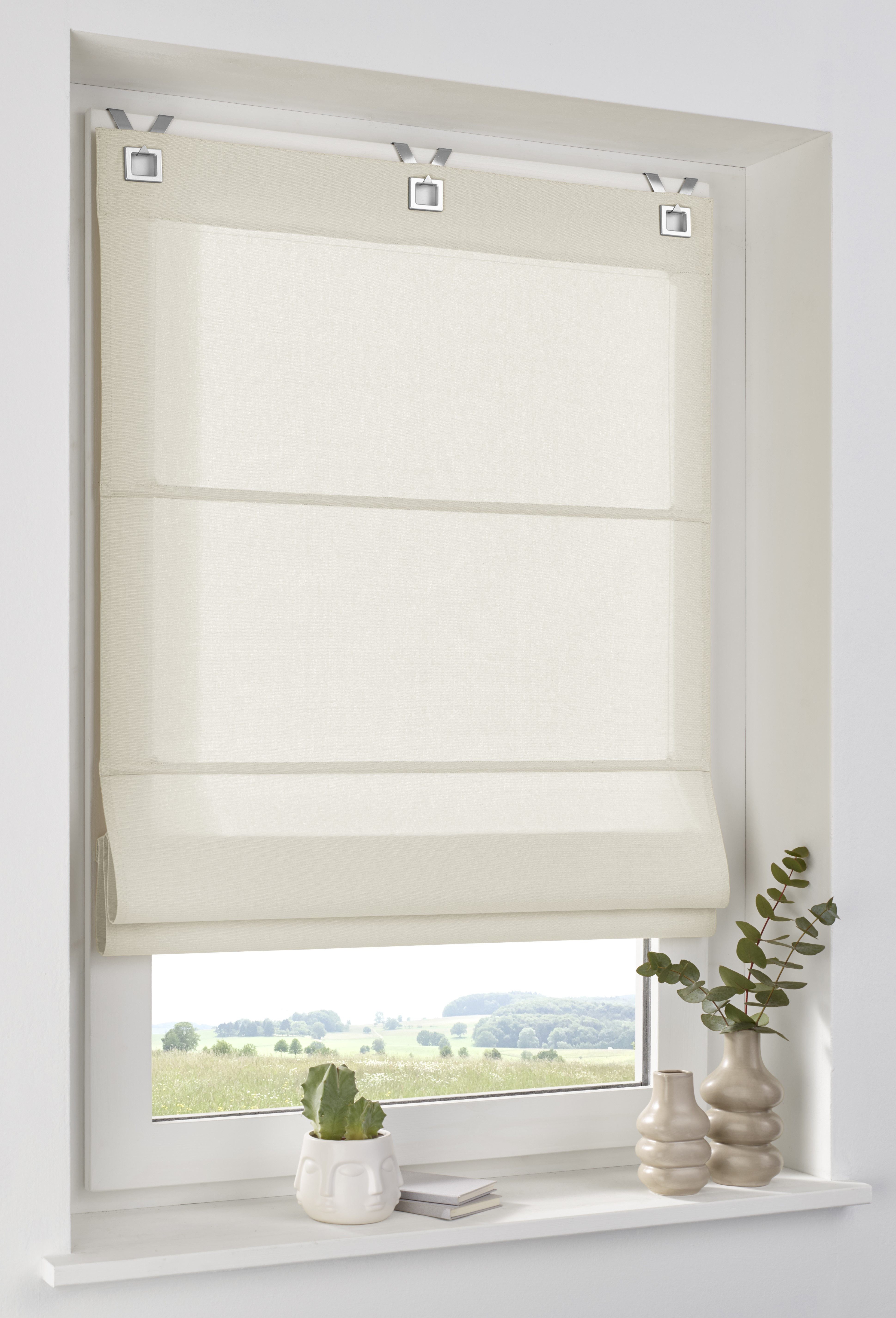 Kutti Raffrollo Duck in 6 Farben, mit Hakenaufhängung, ohne Bohren, freihängend, modernes Ösen-Design, 100% Baumwolle, blickdicht