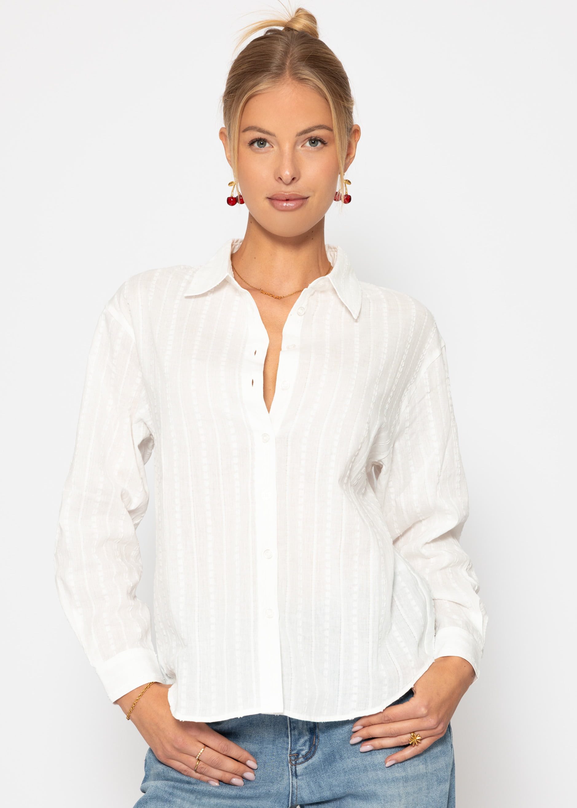 SASSYCLASSY Langarmbluse Strukturierte Baumwollbluse Damen mit günstig online kaufen