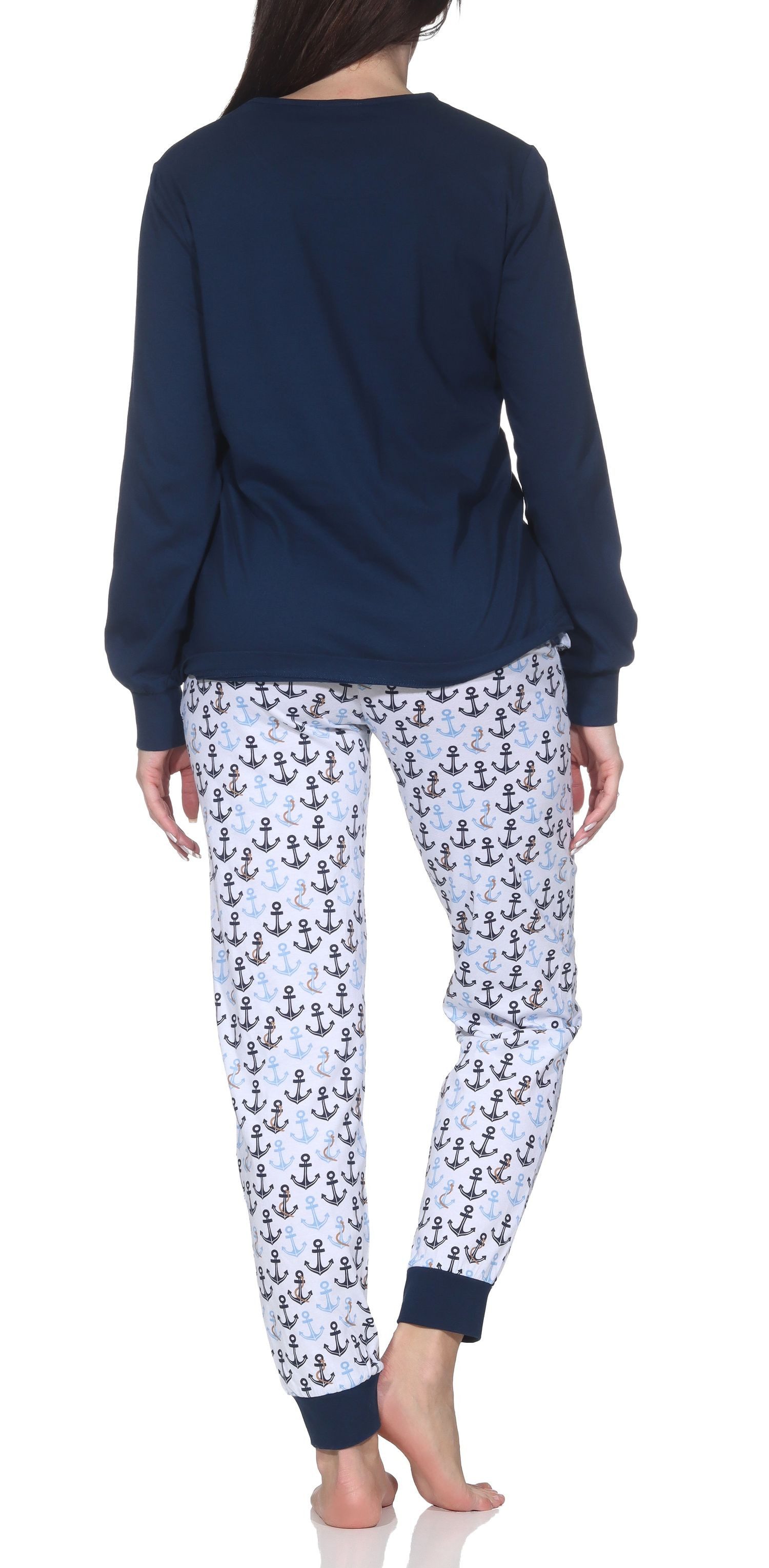 Normann Pyjama Normann Damen Schlafanzug mit Bündchen Pyjama in maritimer Optik – Bild 4 von 5