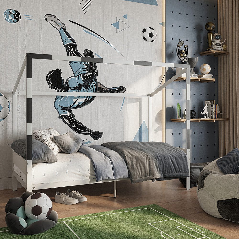 VitaliSpa® Kinderbett Goal, Weiß/Schwarz, 90x200