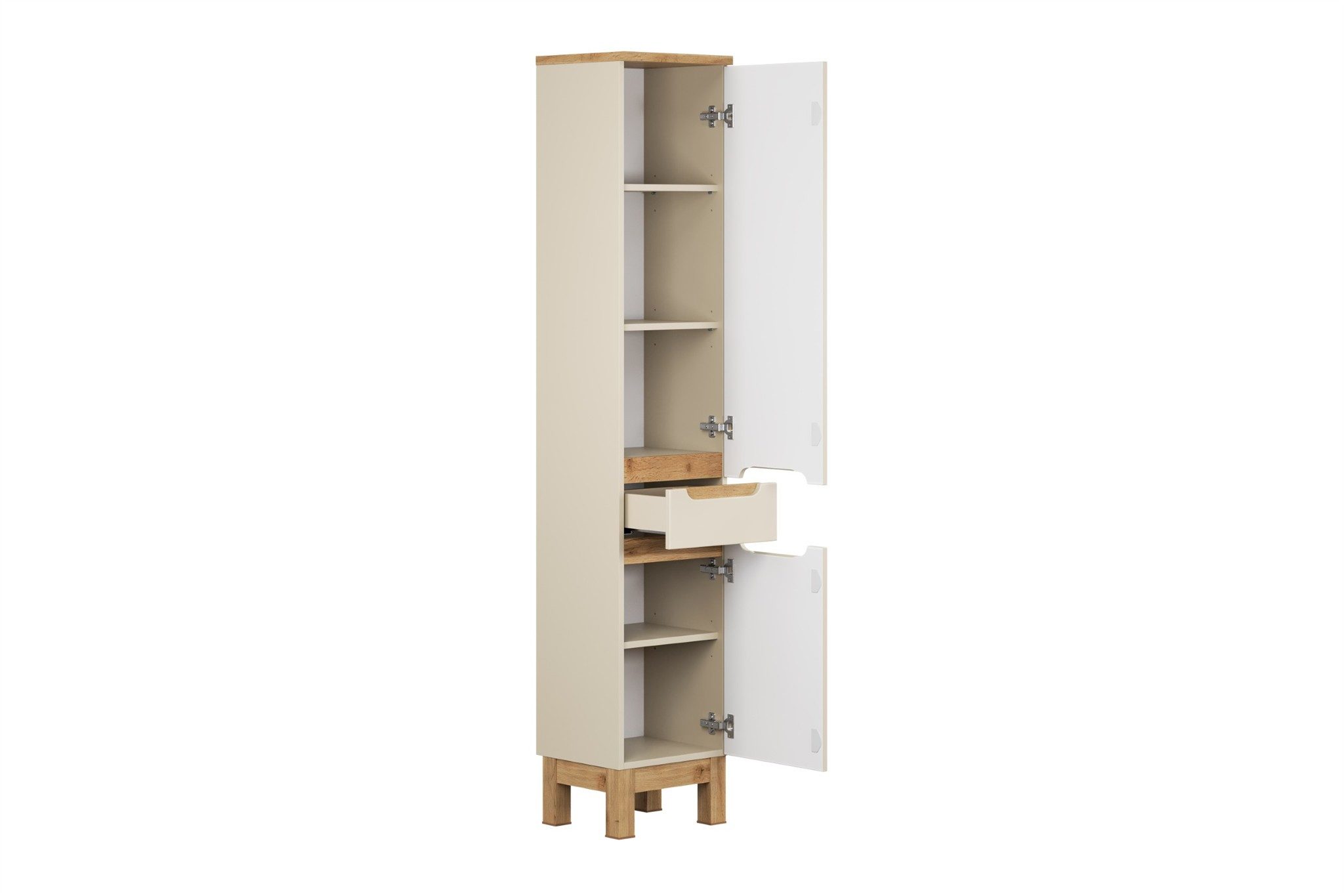 Fun Möbel Badmöbel-Set Serie DEVI 3/4-tlg Cashmere Hochschrank Waschtisch 40 cm, (3-St., Schubladen und Türen mit Soft-Close-System), mit oder ohne Waschbecken