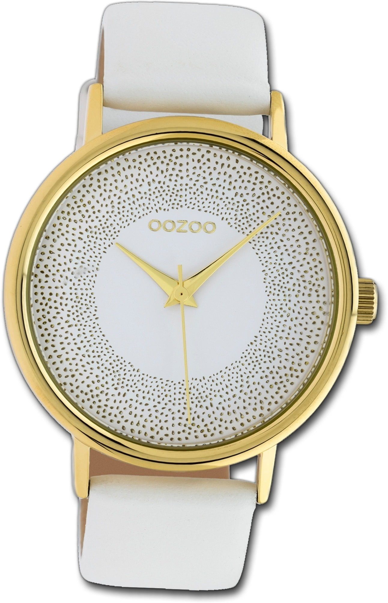 OOZOO Quarzuhr Oozoo Leder Damen Uhr C10576 Analog, Damenuhr Lederarmband weiß, rundes Gehäuse, groß (ca. 42mm)