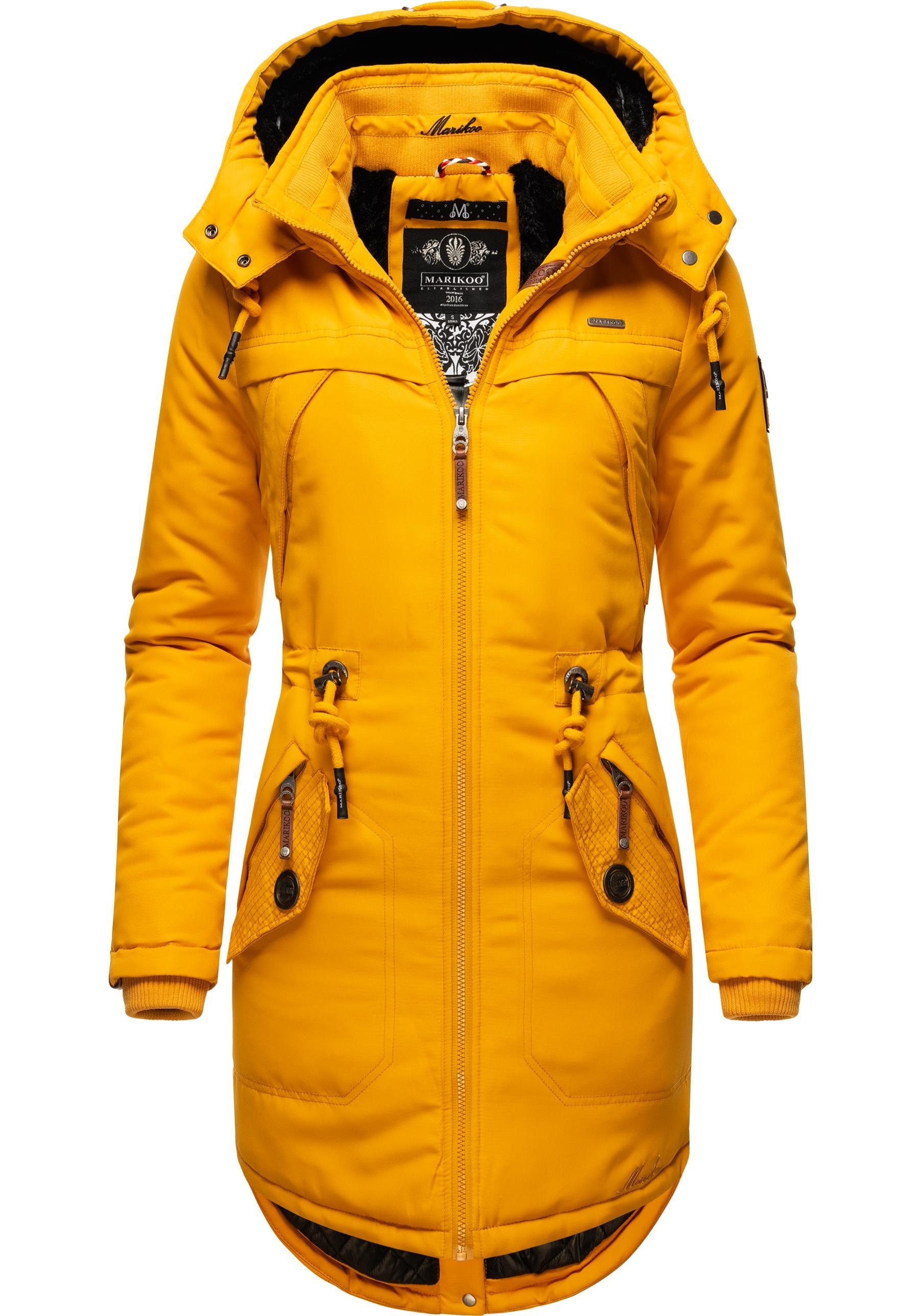 Marikoo Wintermantel Kamii sportlicher Damen Winterparka mit abnehmb. Kapuze gelb | Mäntel