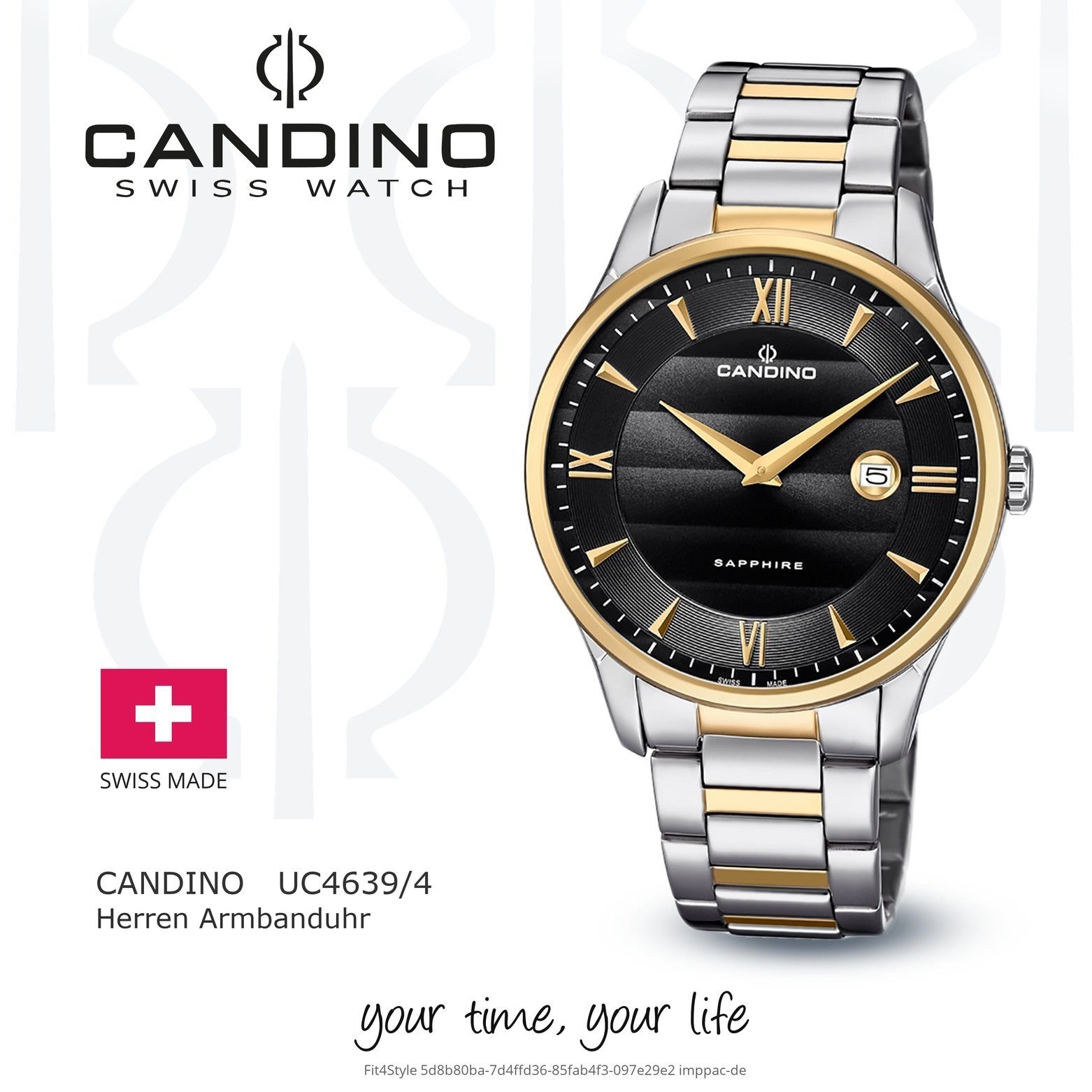 Herren Edelstahlarmband Analog Armbanduhr gold, Quarzuhr Elegant Herren rund, Candino Uhr silber, C4639/4, Candino