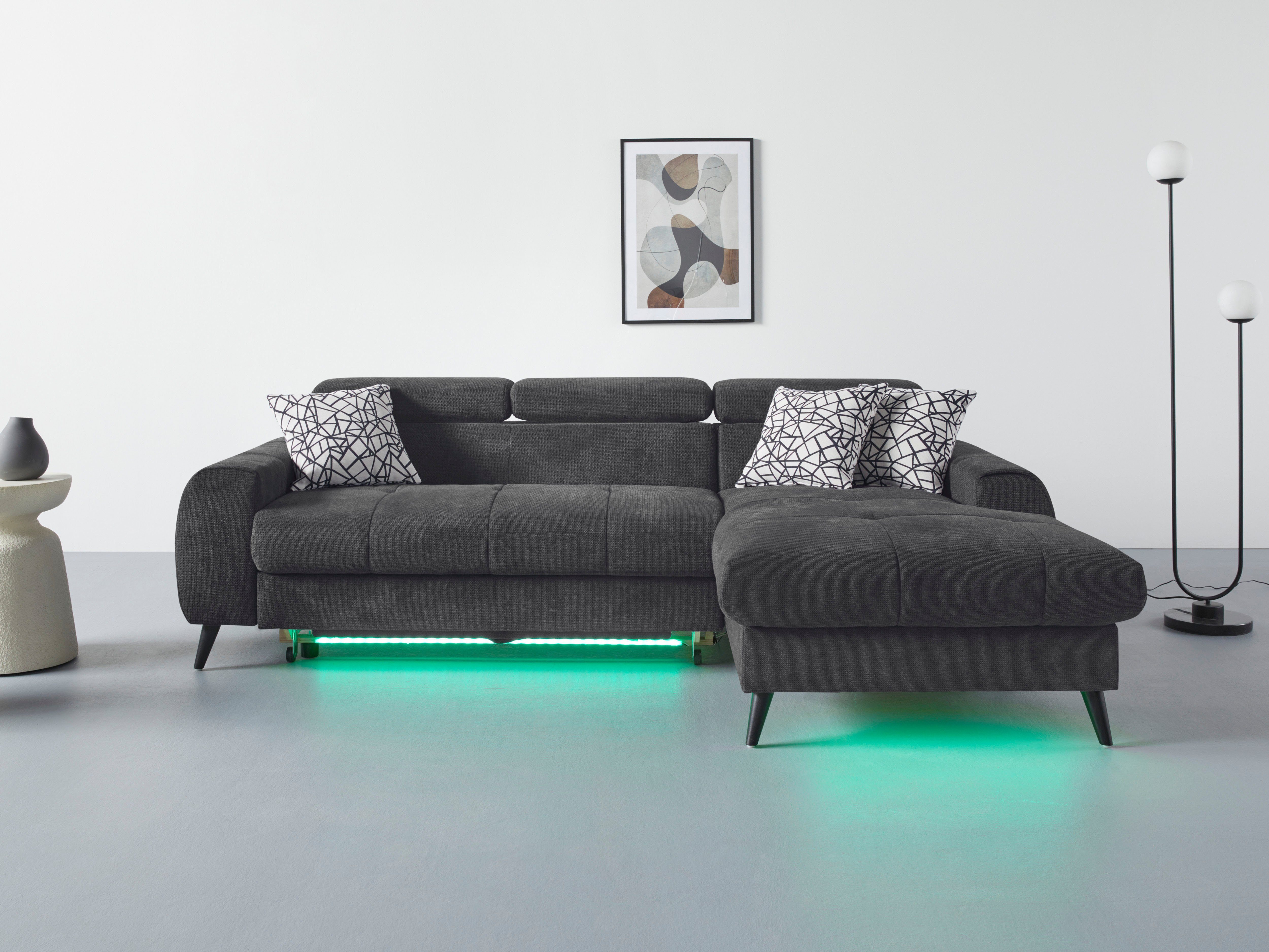 COTTA Ecksofa "Mia L-Form mit 3 Zierkissen", wahlweise mit Bettfunktion, Be günstig online kaufen