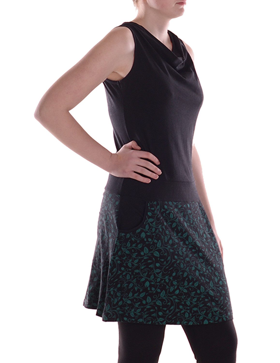 Sommerkleid Damen Midi-Kleid Baumwolle Blumen-Muster Wasserfall-Ausschnitt
