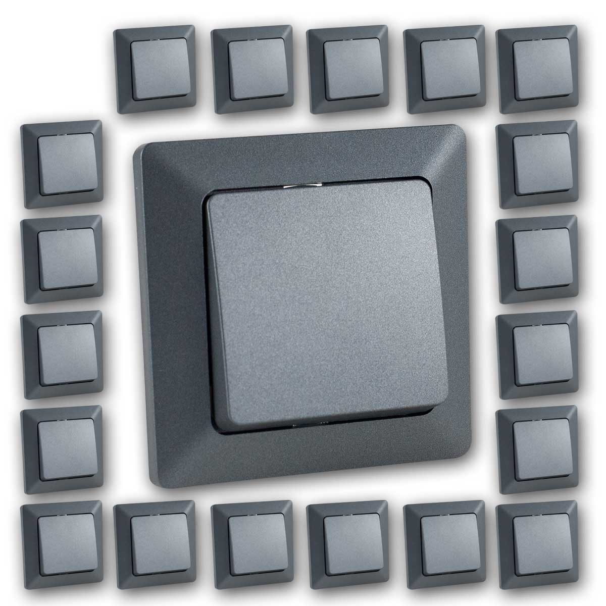 ChiliTec 20 MILOS Wechsel-Schalter anthrazit mit Rahmen, UP Unterputzschalter