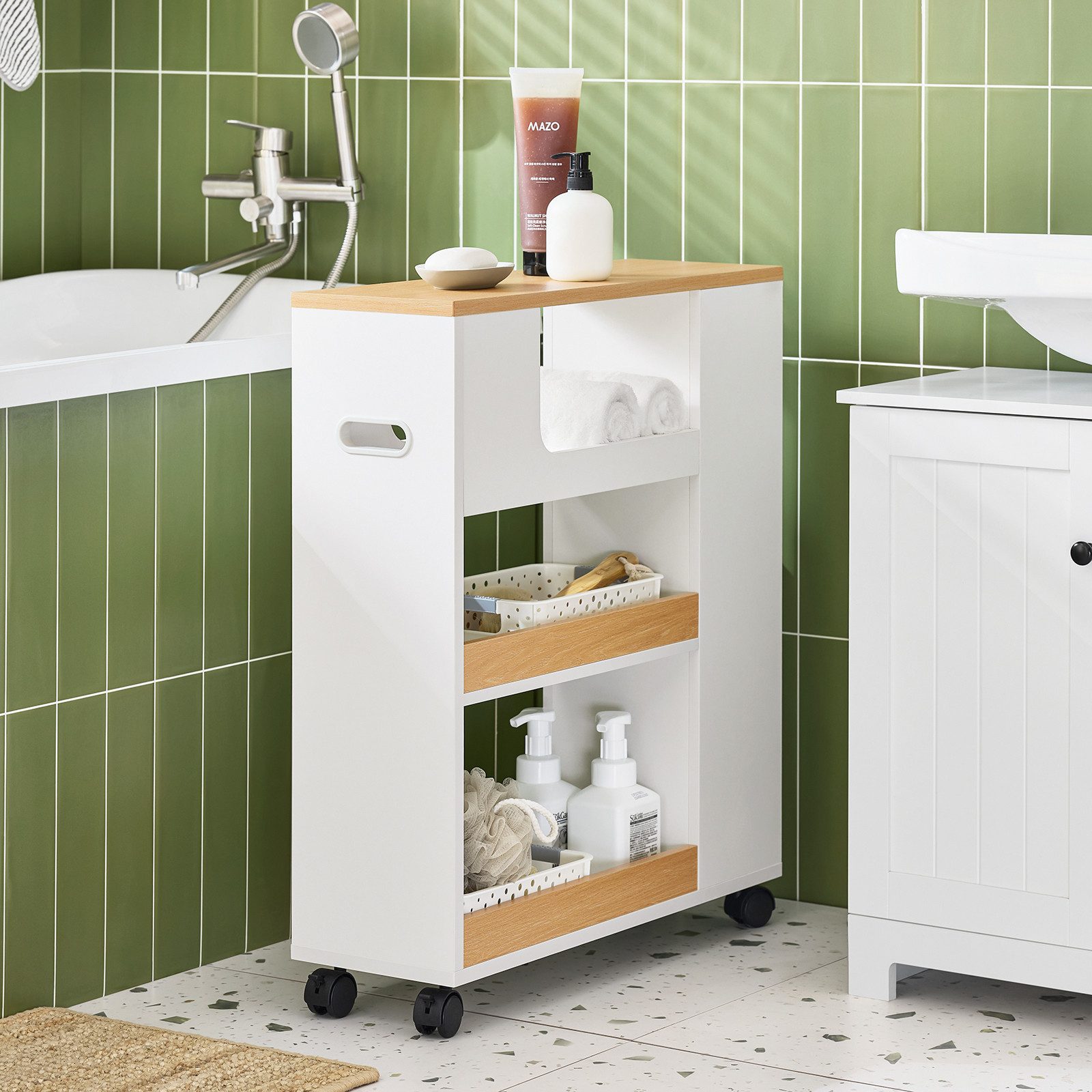 SoBuy Badregal BZR190, Nischenregal Küchenregal mit Rollen Badezimmerregal günstig online kaufen