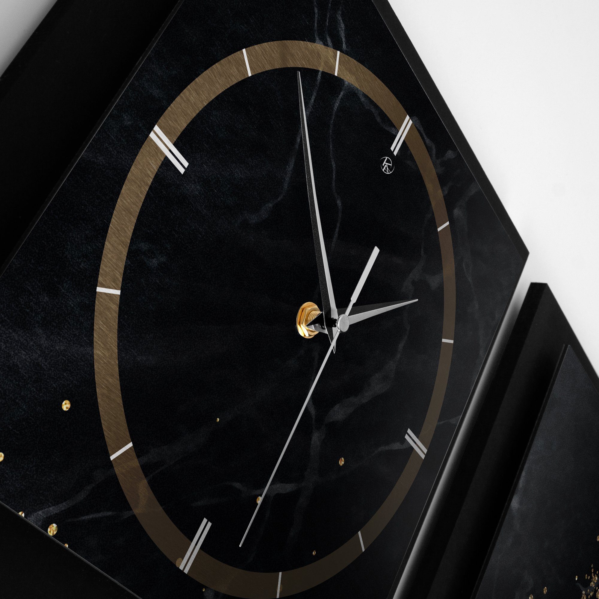 Marble Quarzuhrwerk; elegant, Black Wanduhr Feder Querformat Funk- 150x50cm (ohne außergewöhnlich, Ticken; Gold oder & Kreative modern)