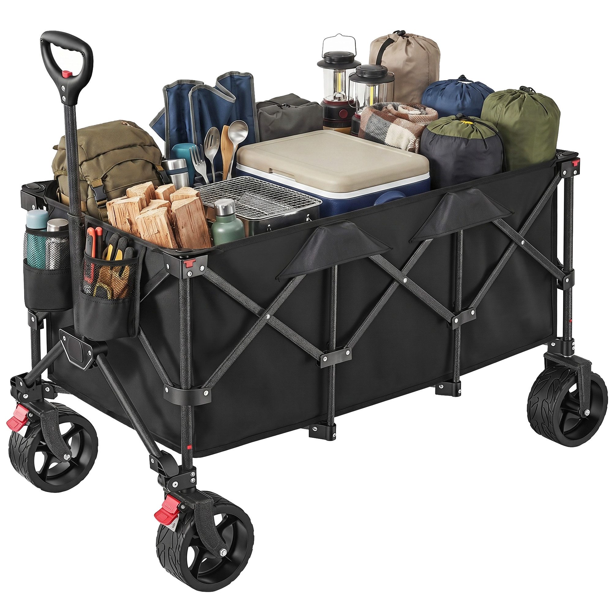 SONGMICS Handwagen altbarer Handwagen/Bollerwagen, Gartenwagen mit Griff, 4 verstärkte Rollen, davon 2 Universalräder, bis 150/180 kg belastbar