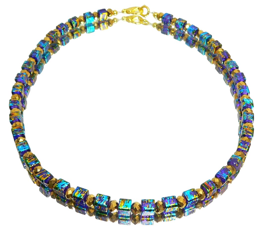 Collier 095zzz Halskette Würfelkette Würfel Glas blau